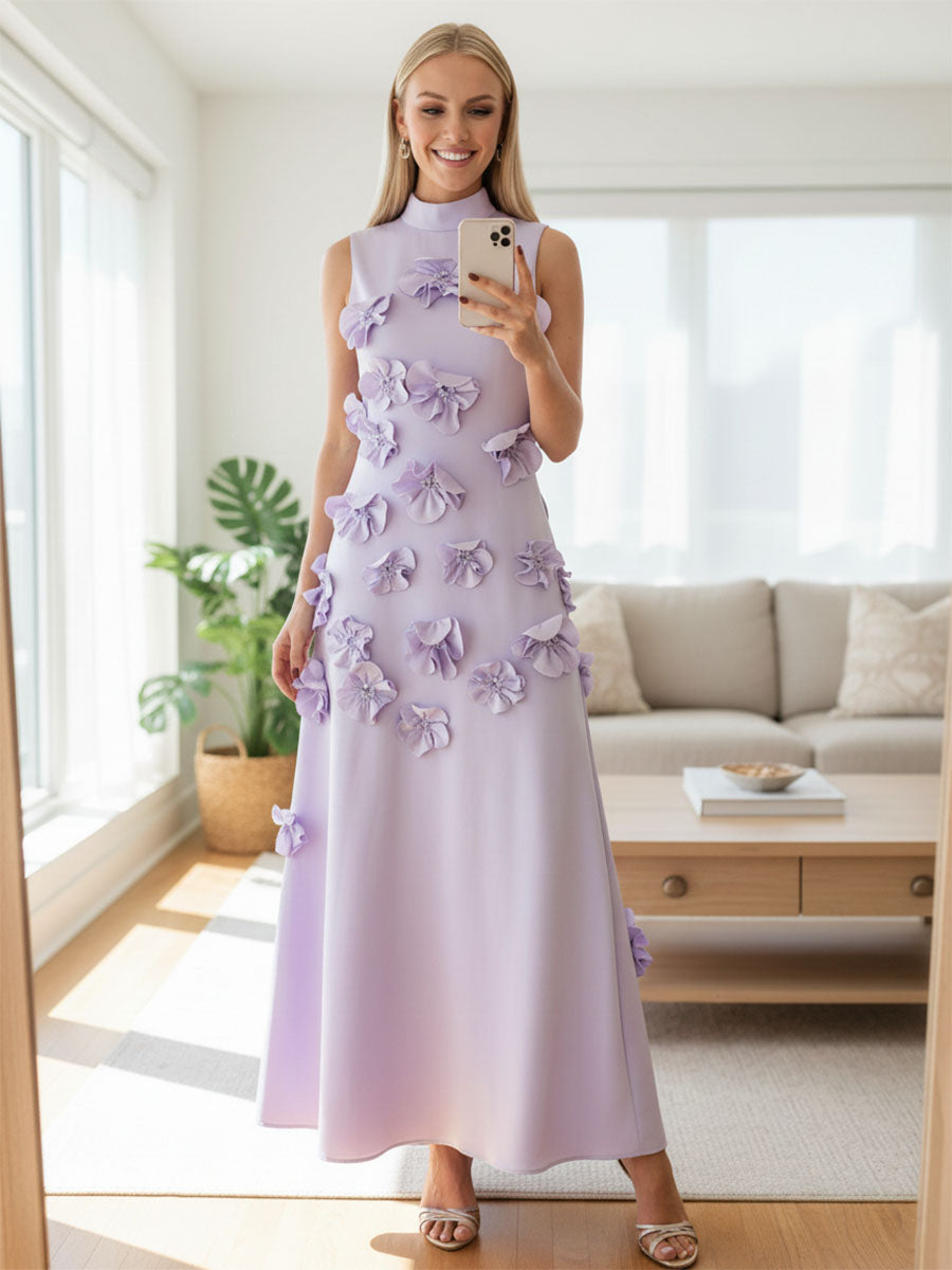 Adriana | Women's High-Neck 3D Floral Wedding Dress