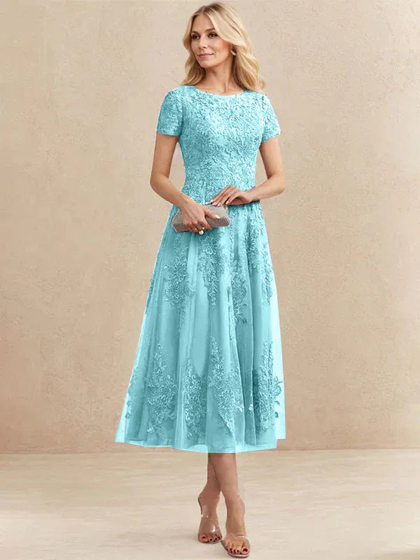 Adeline | Women's Lace A-Line Tea-Length Wedding Guest Dress