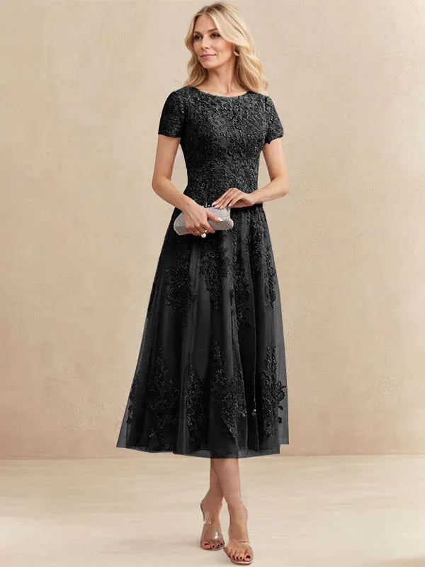 Adeline | Women's Lace A-Line Tea-Length Wedding Guest Dress