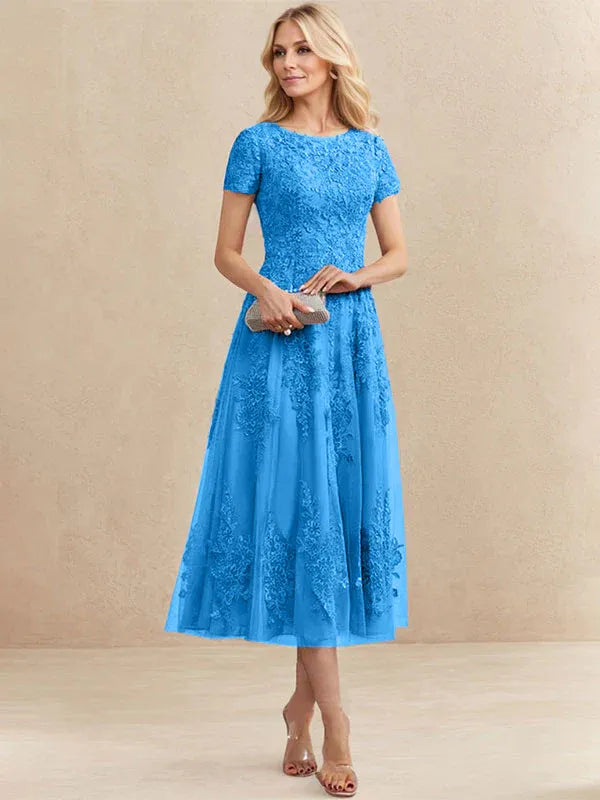 Adeline | Women's Lace A-Line Tea-Length Wedding Guest Dress