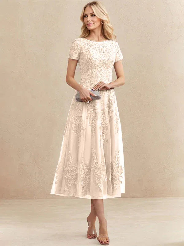 Adeline | Women's Lace A-Line Tea-Length Wedding Guest Dress