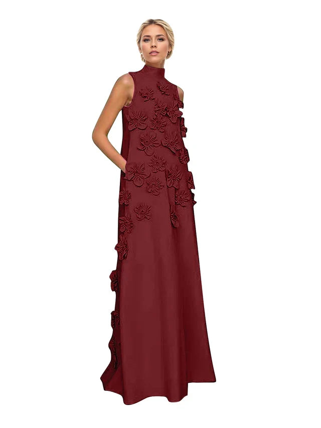 Adriana | Women's High-Neck 3D Floral Wedding Dress