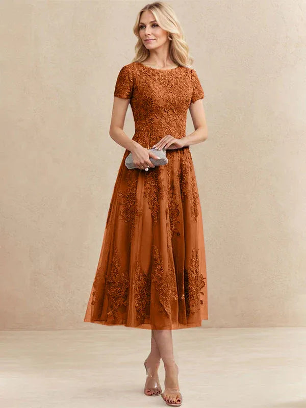Adeline | Women's Lace A-Line Tea-Length Wedding Guest Dress