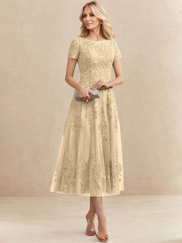 Adeline | Women's Lace A-Line Tea-Length Wedding Guest Dress