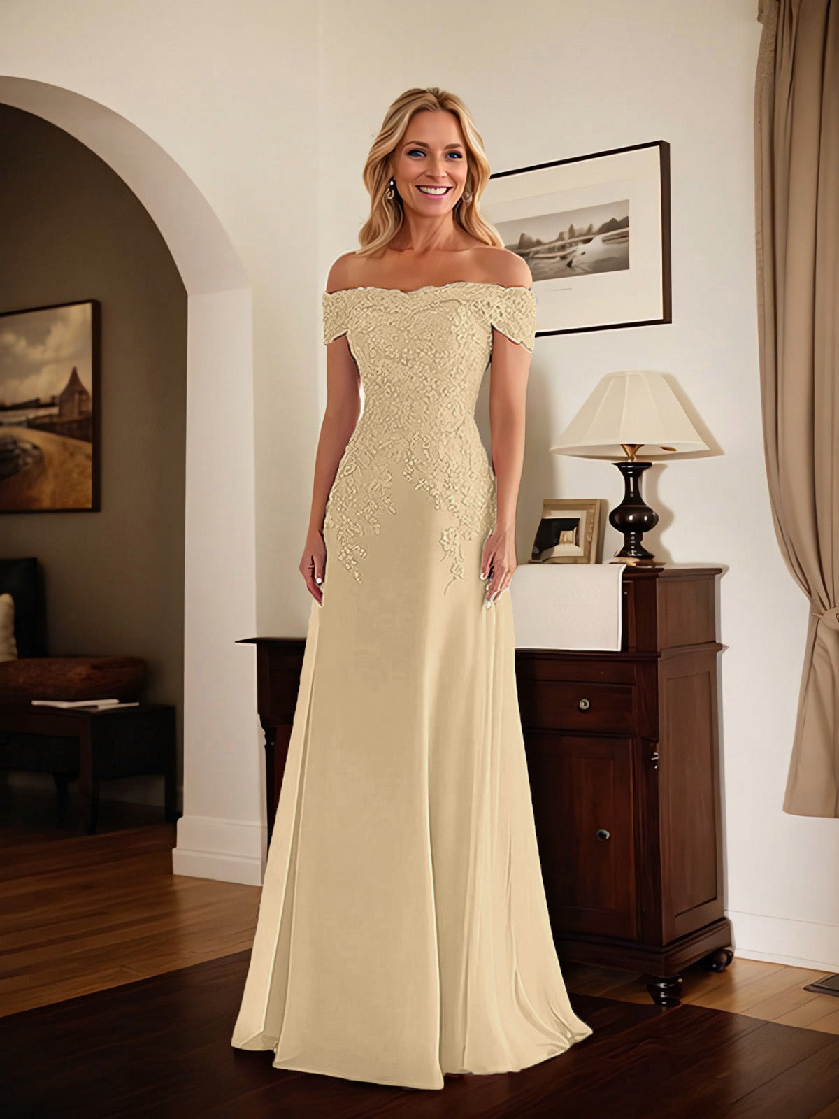 Adriana | Women's Off-Shoulder Lace Mermaid Gown