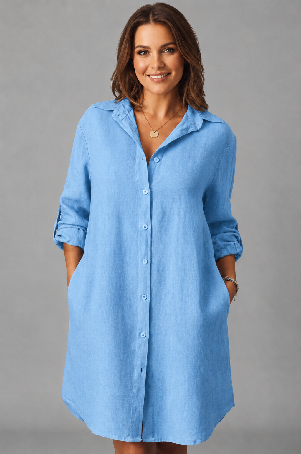 Saskia | Women's Long Sleeve Button Front Shirt Dress