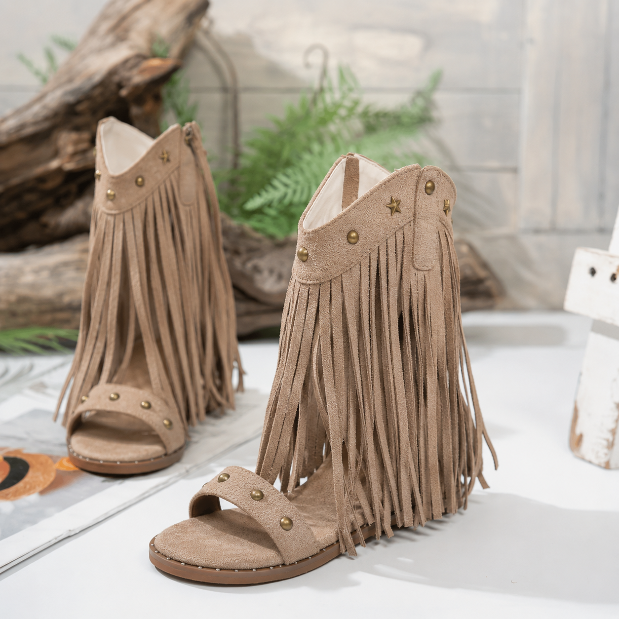 Zara | Women's Fringe Ankle Sandals with Zipper
