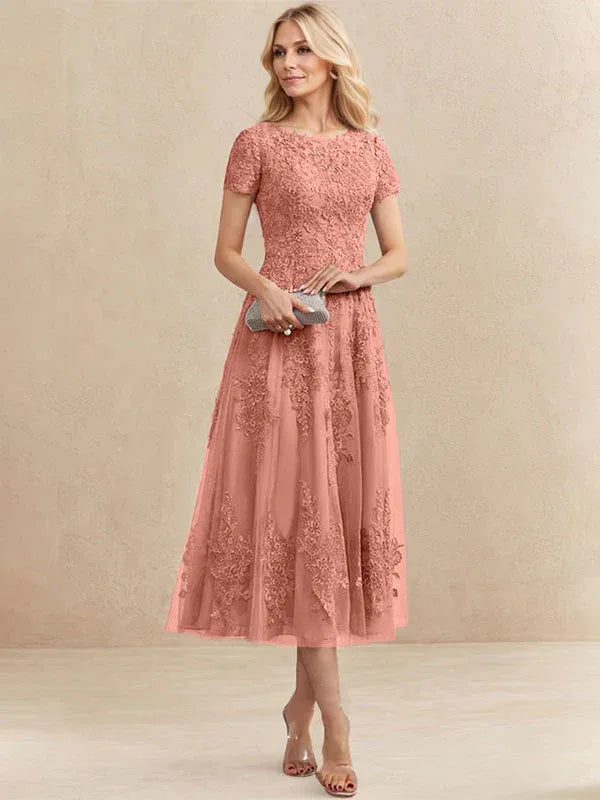 Adeline | Women's Lace A-Line Tea-Length Wedding Guest Dress