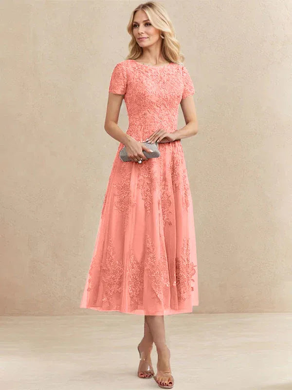 Adeline | Women's Lace A-Line Tea-Length Wedding Guest Dress