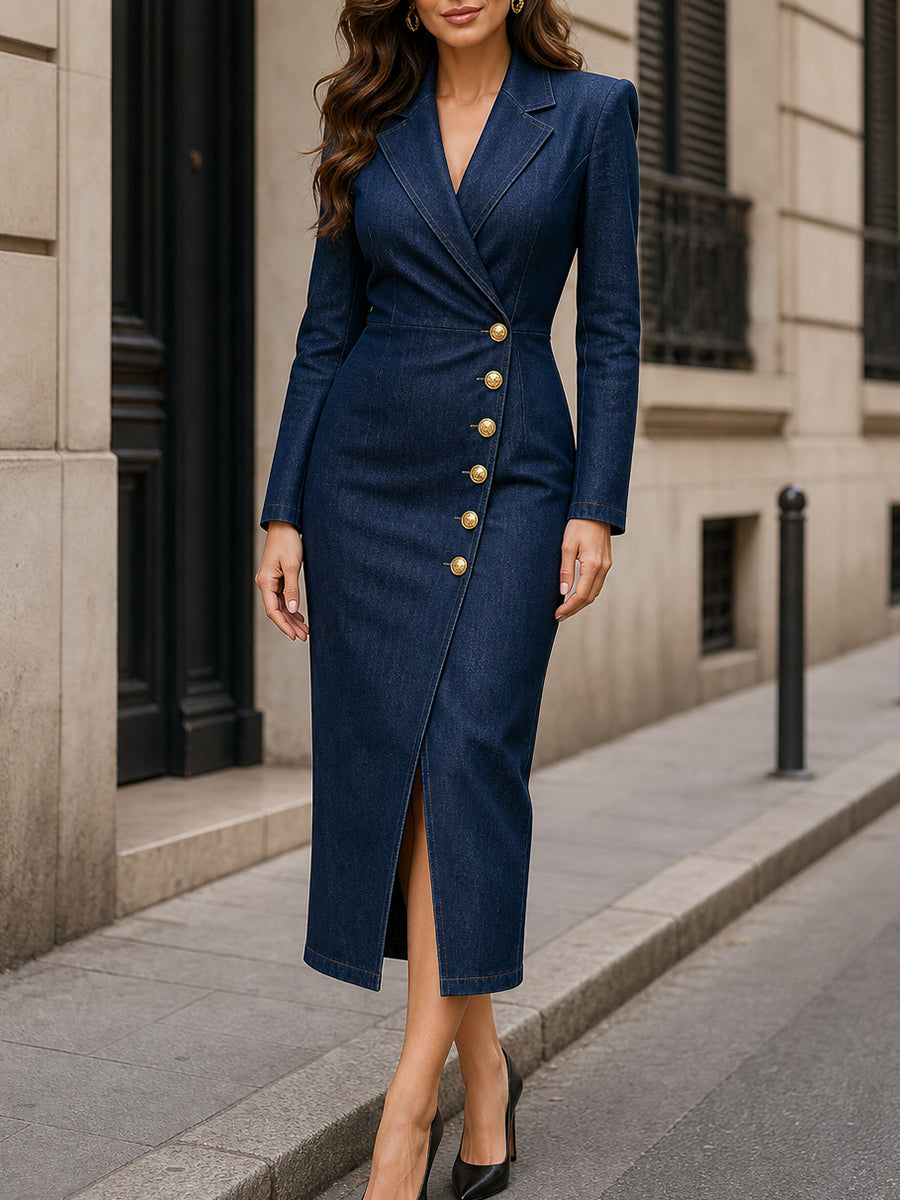 Delphine | Women's Denim Blazer Midi Dress