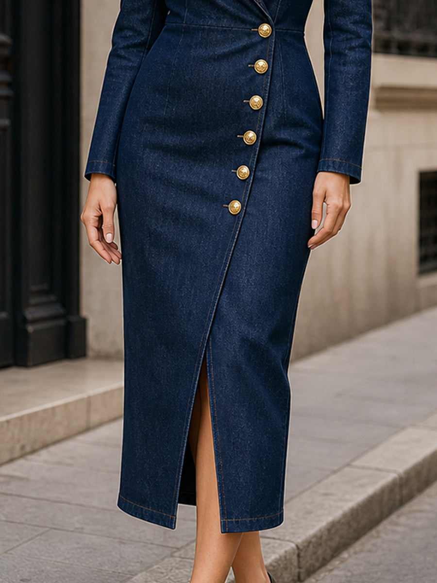 Delphine | Women's Denim Blazer Midi Dress