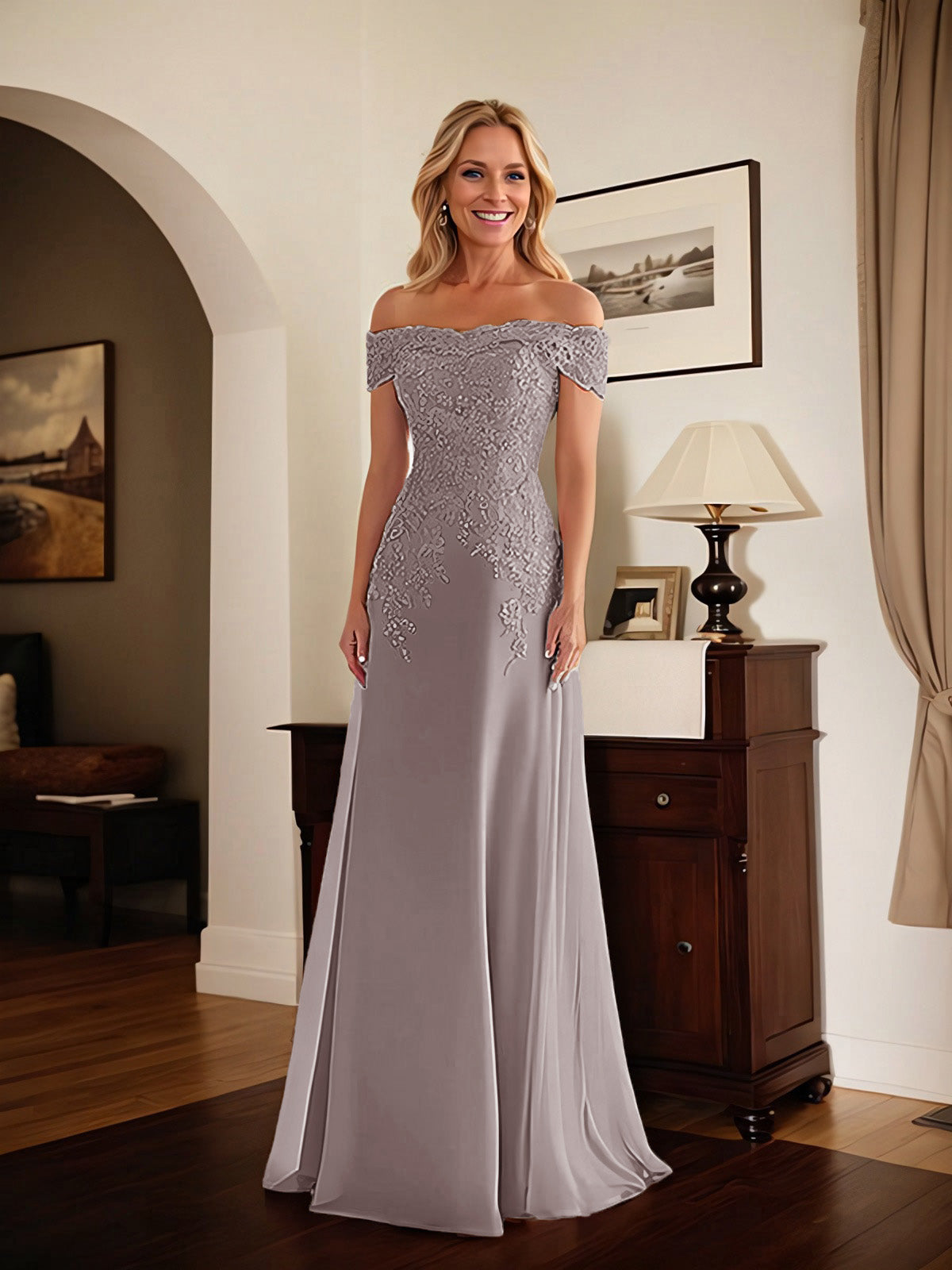 Adriana | Women's Off-Shoulder Lace Mermaid Gown