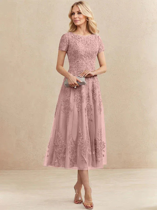 Adeline | Women's Lace A-Line Tea-Length Wedding Guest Dress