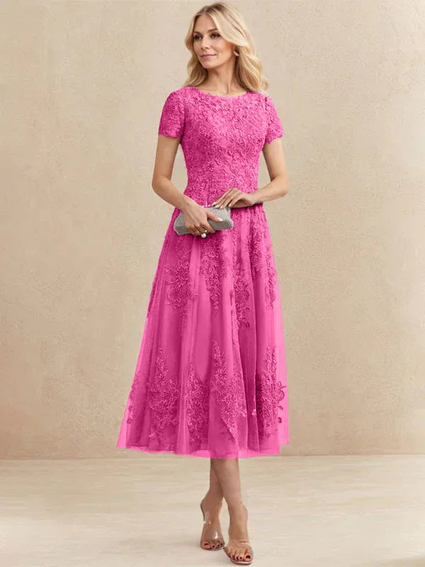 Adeline | Women's Lace A-Line Tea-Length Wedding Guest Dress
