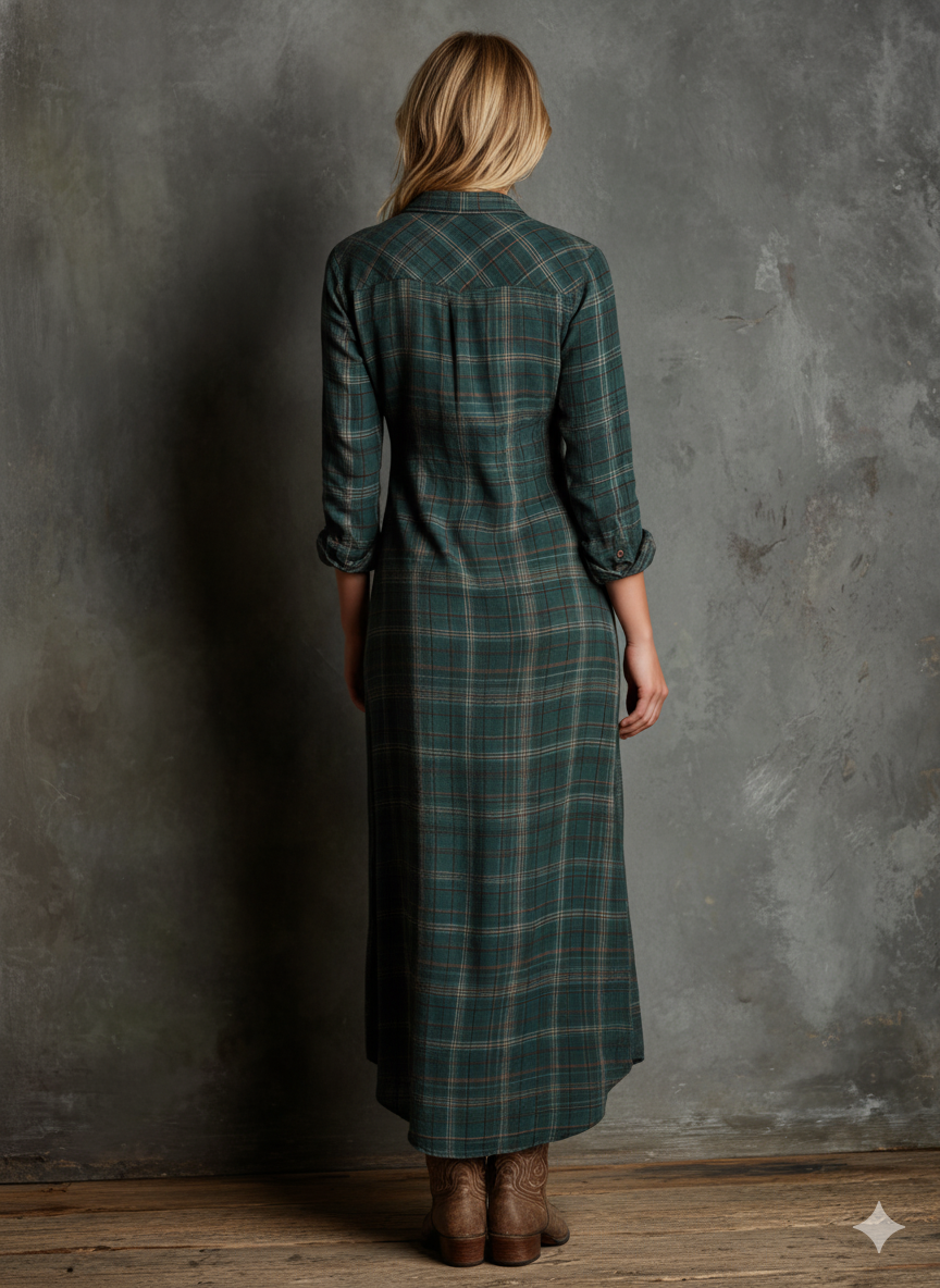 Marielle | Women's Plaid Lapel Shirt Maxi Dress