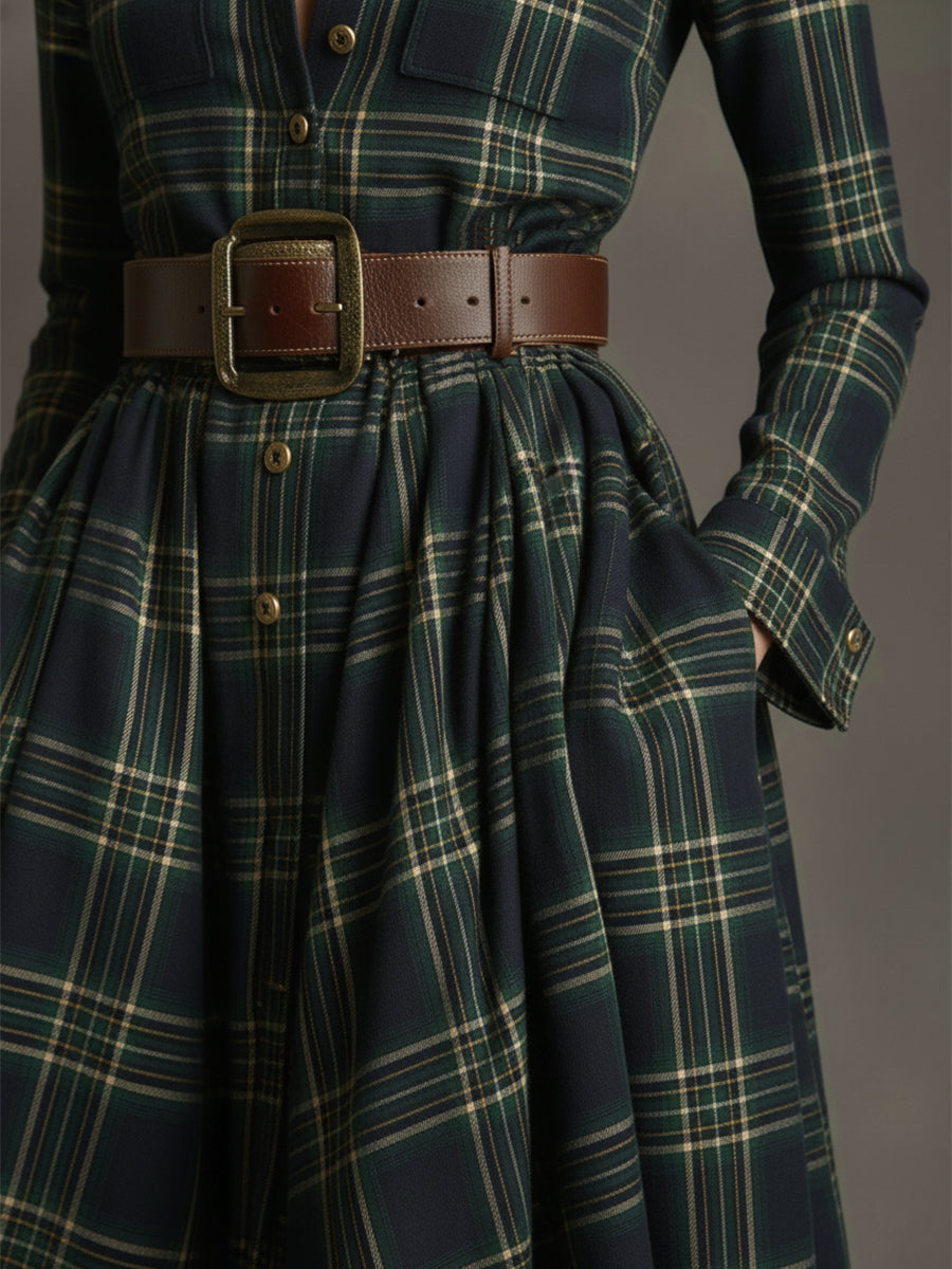 Rosalind | Women's Plaid Lapel Maxi Dress