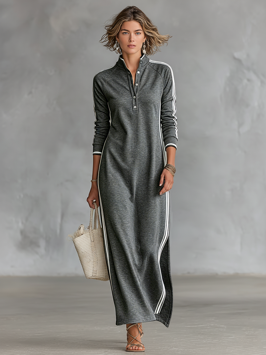 Maren | Women's Button-Down Collar Sweatshirt Maxi Dress