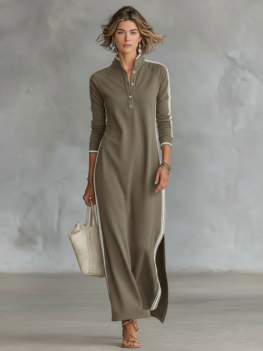 Maren | Women's Button-Down Collar Sweatshirt Maxi Dress