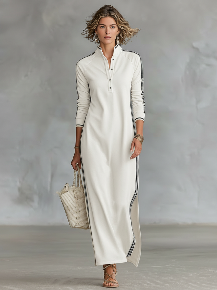 Maren | Women's Button-Down Collar Sweatshirt Maxi Dress