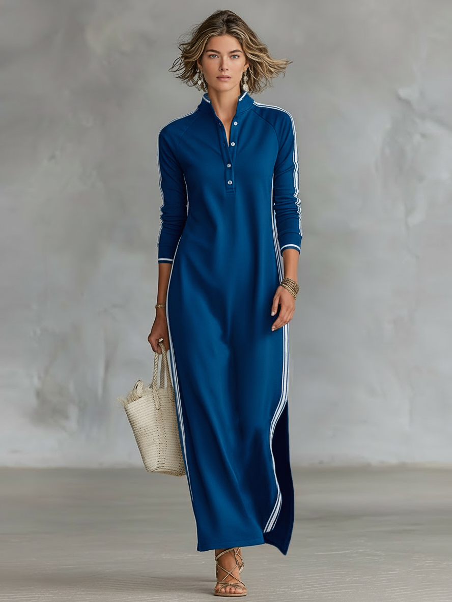 Maren | Women's Button-Down Collar Sweatshirt Maxi Dress