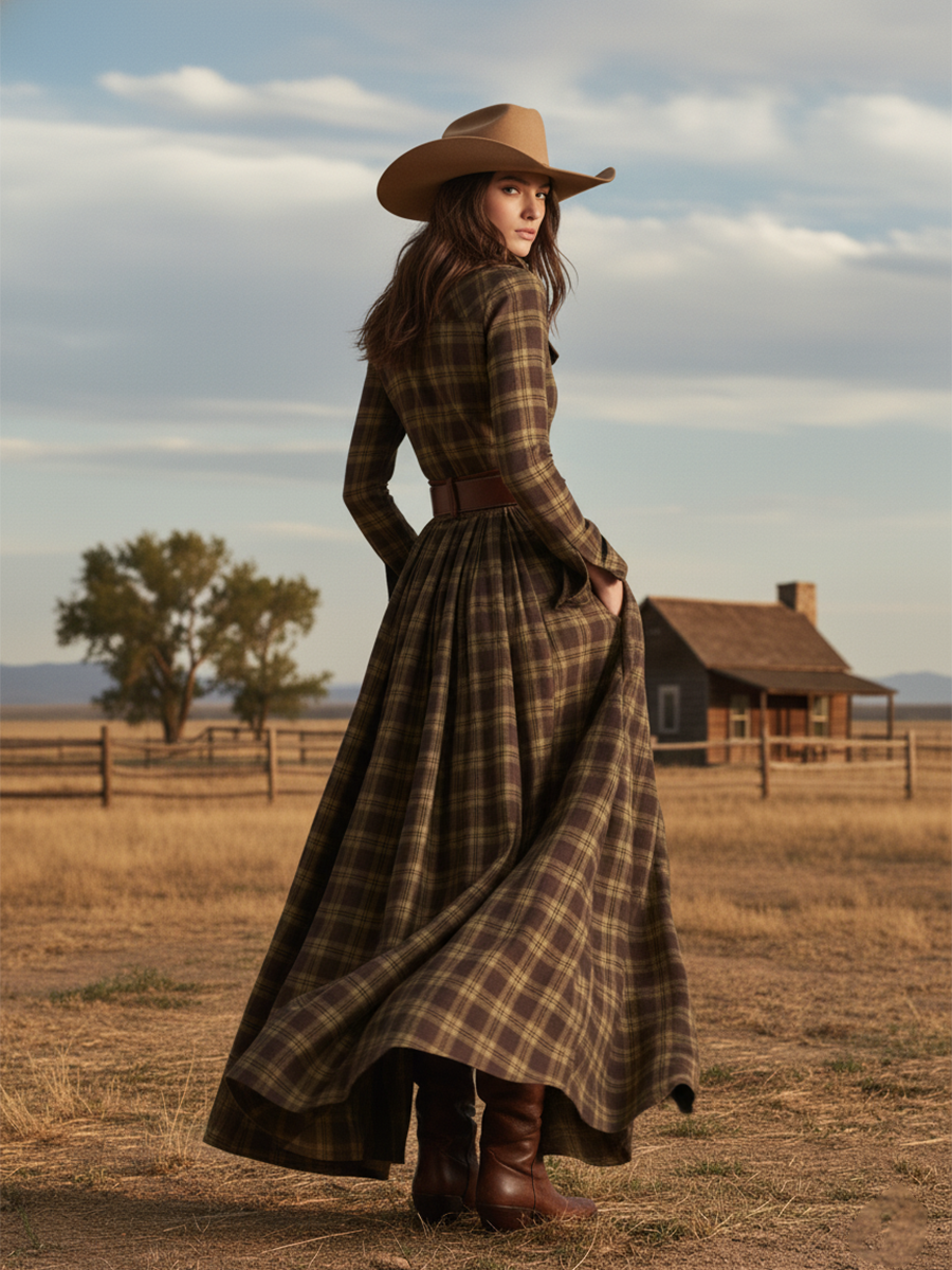Rosalind | Women's Plaid Lapel Maxi Dress