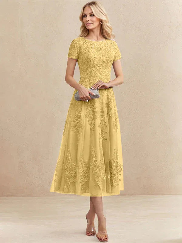 Adeline | Women's Lace A-Line Tea-Length Wedding Guest Dress