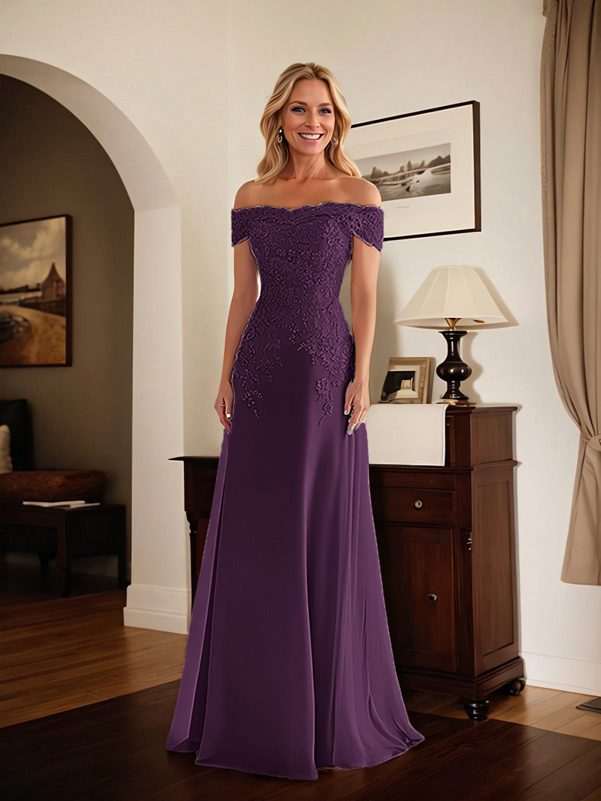 Adriana | Women's Off-Shoulder Lace Mermaid Gown