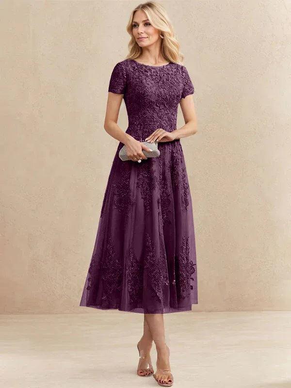 Adeline | Women's Lace A-Line Tea-Length Wedding Guest Dress