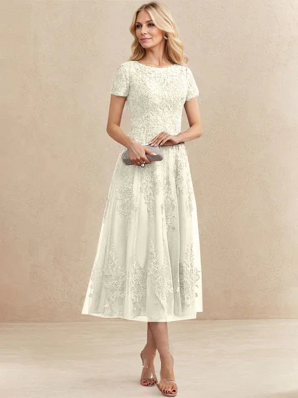 Adeline | Women's Lace A-Line Tea-Length Wedding Guest Dress