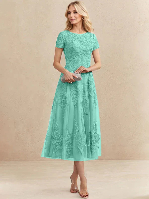 Adeline | Women's Lace A-Line Tea-Length Wedding Guest Dress