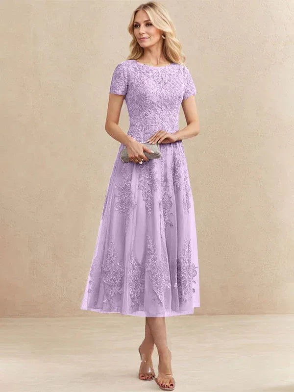 Adeline | Women's Lace A-Line Tea-Length Wedding Guest Dress