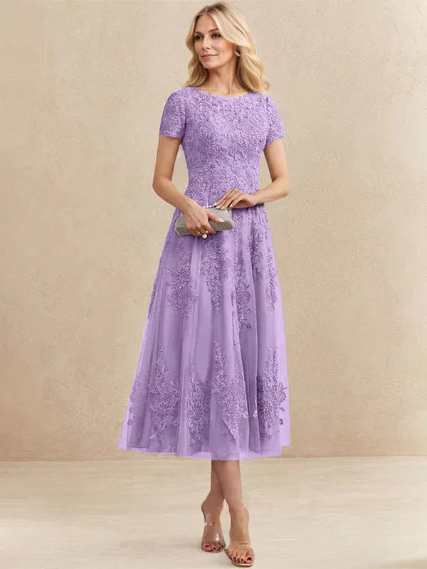 Adeline | Women's Lace A-Line Tea-Length Wedding Guest Dress