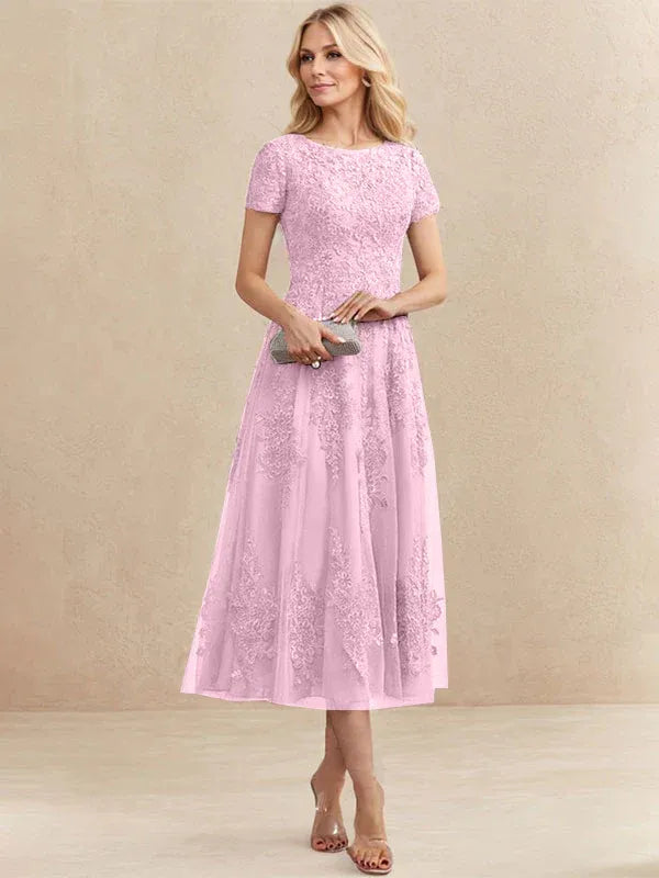 Adeline | Women's Lace A-Line Tea-Length Wedding Guest Dress