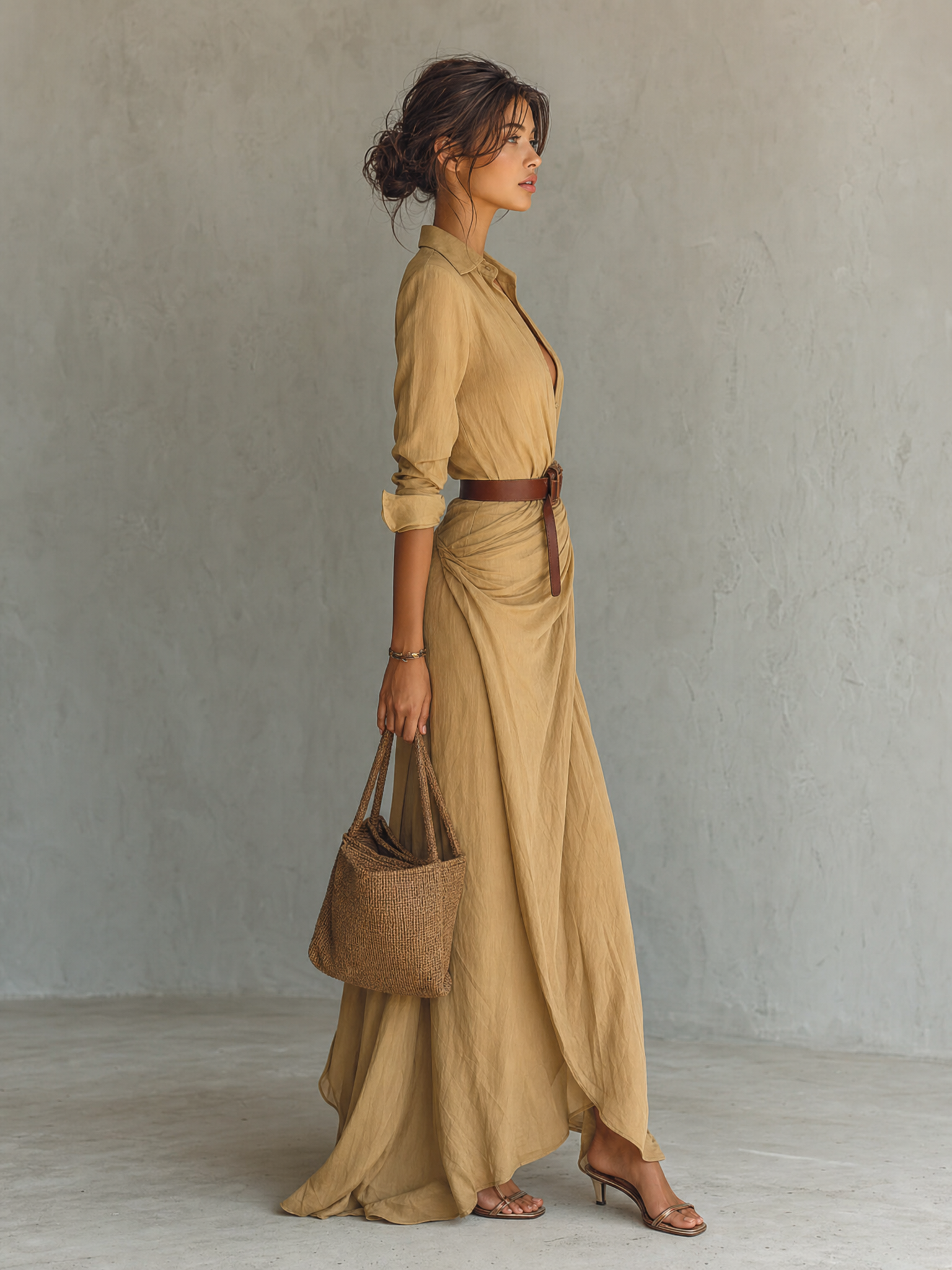Adriana | Women's Lapel Belted Maxi Dress
