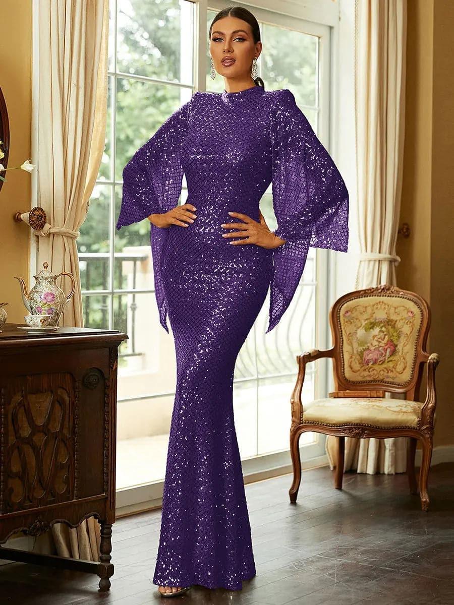 Xiomara | Women's Sequin Bell Sleeve Mermaid Evening Gown