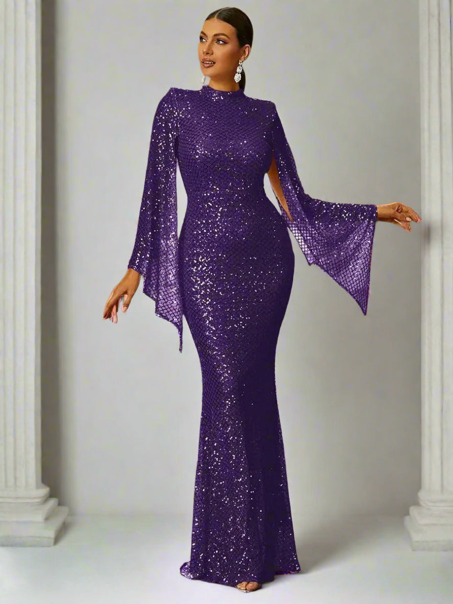 Xiomara | Women's Sequin Bell Sleeve Mermaid Evening Gown