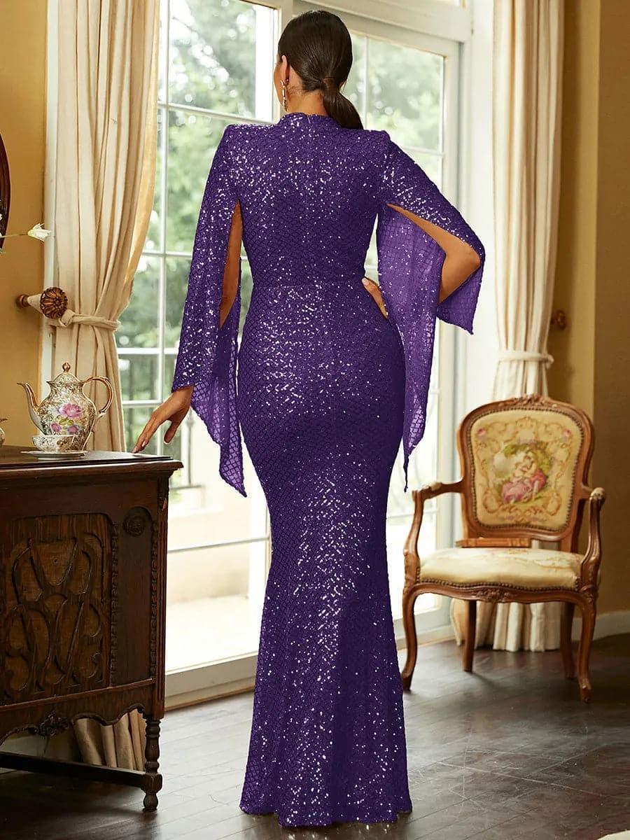 Xiomara | Women's Sequin Bell Sleeve Mermaid Evening Gown