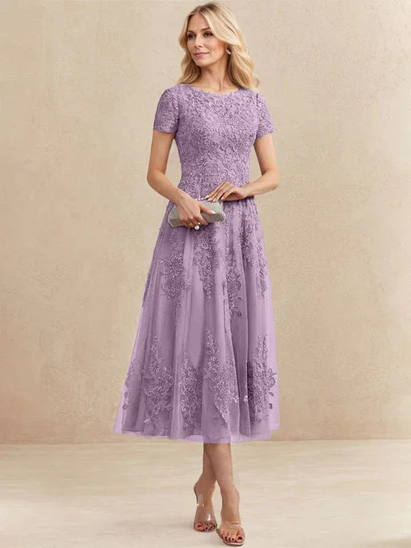 Adeline | Women's Lace A-Line Tea-Length Wedding Guest Dress