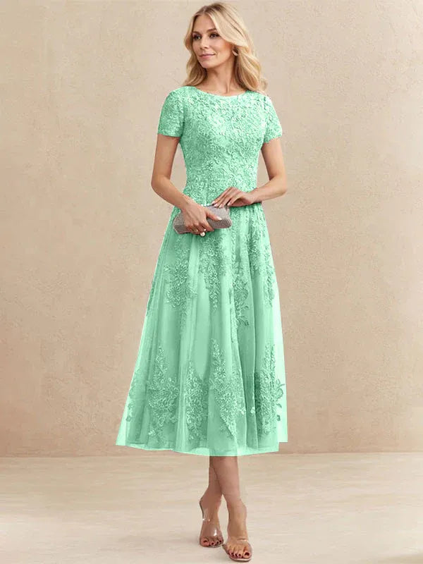 Adeline | Women's Lace A-Line Tea-Length Wedding Guest Dress