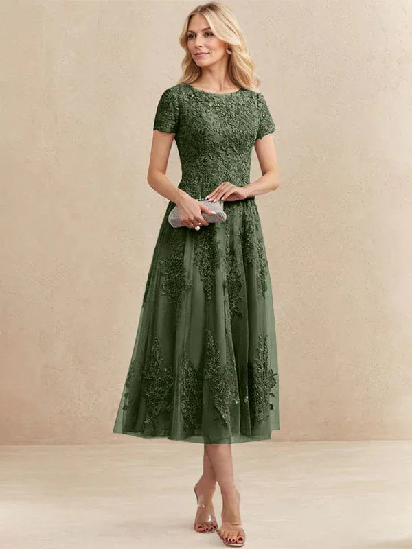 Adeline | Women's Lace A-Line Tea-Length Wedding Guest Dress