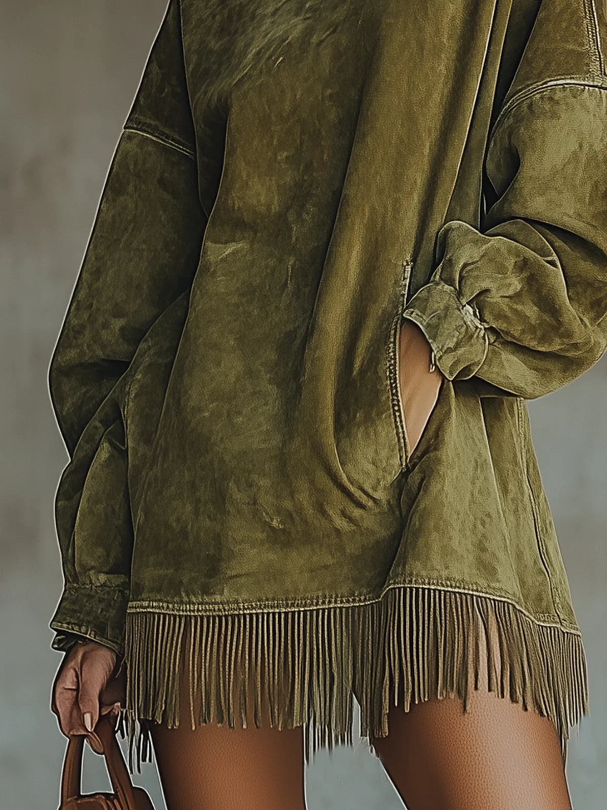 Marlowe | Women's Faux Suede Fringe Hem Midi Dress
