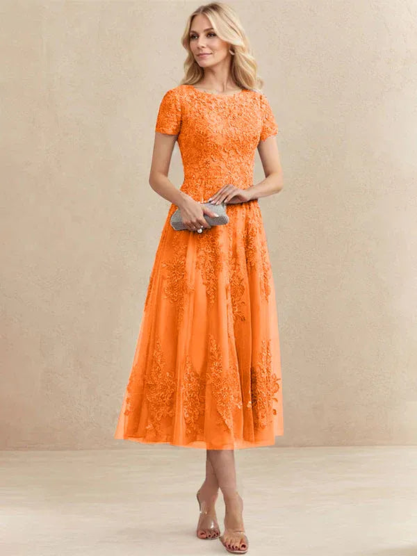 Adeline | Women's Lace A-Line Tea-Length Wedding Guest Dress