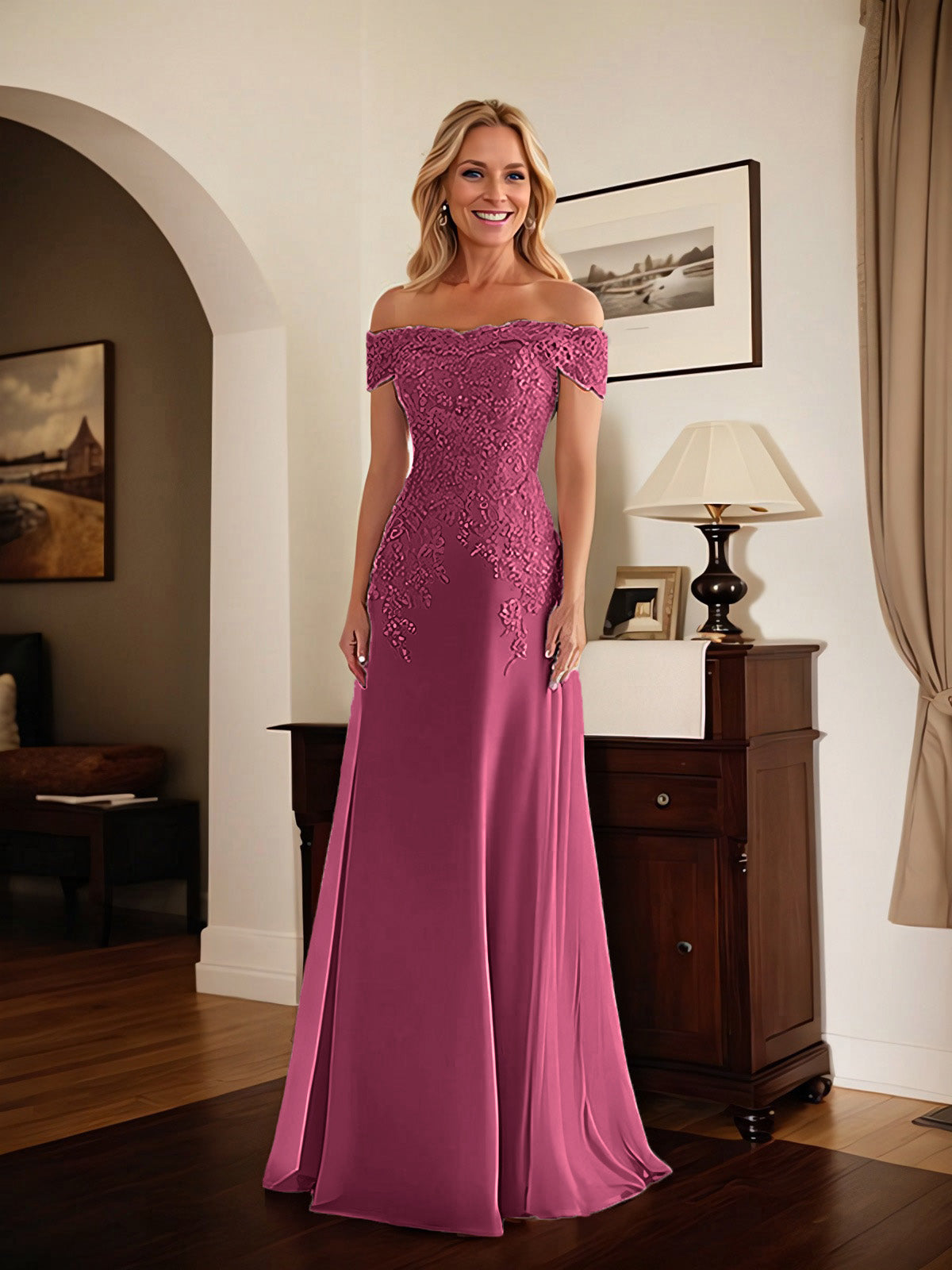 Adriana | Women's Off-Shoulder Lace Mermaid Gown