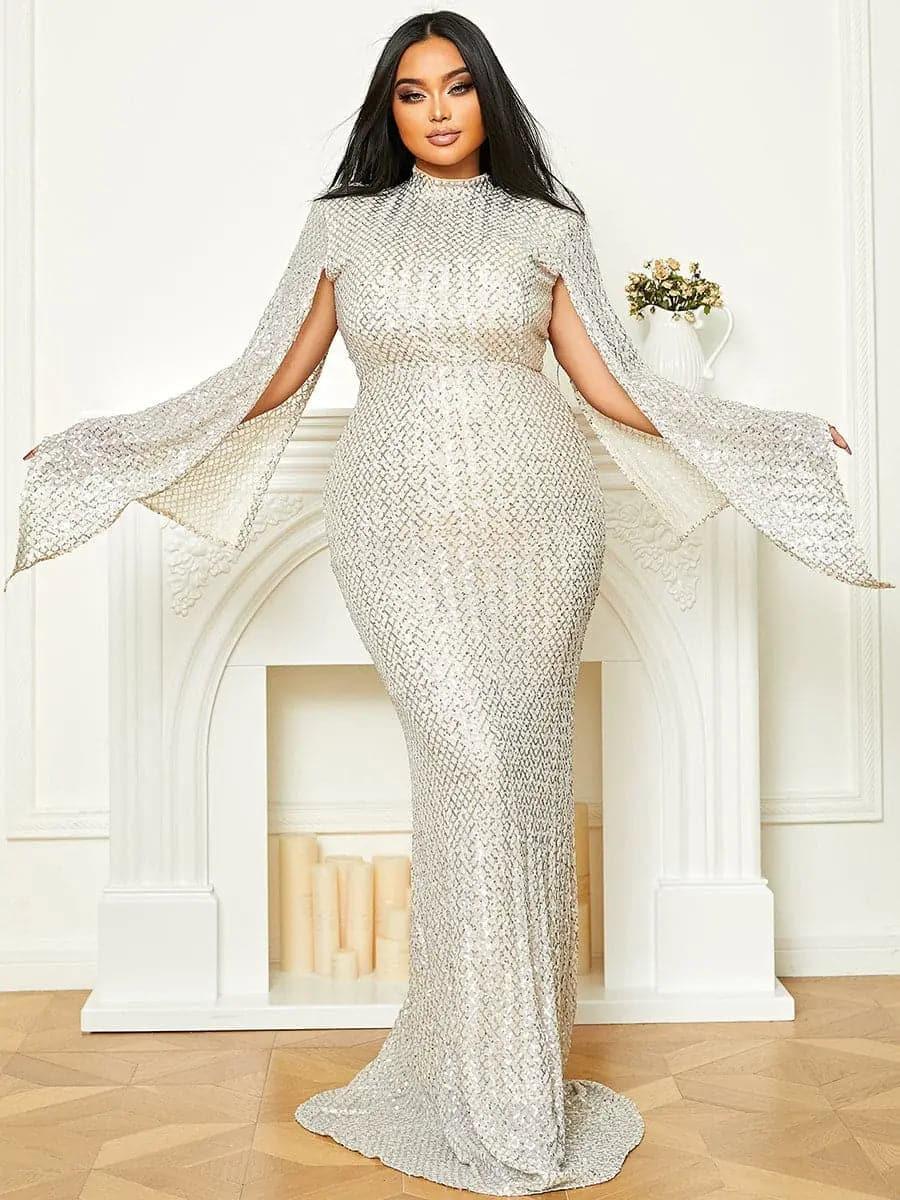 Xiomara | Women's Sequin Bell Sleeve Mermaid Evening Gown
