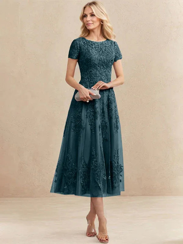 Adeline | Women's Lace A-Line Tea-Length Wedding Guest Dress