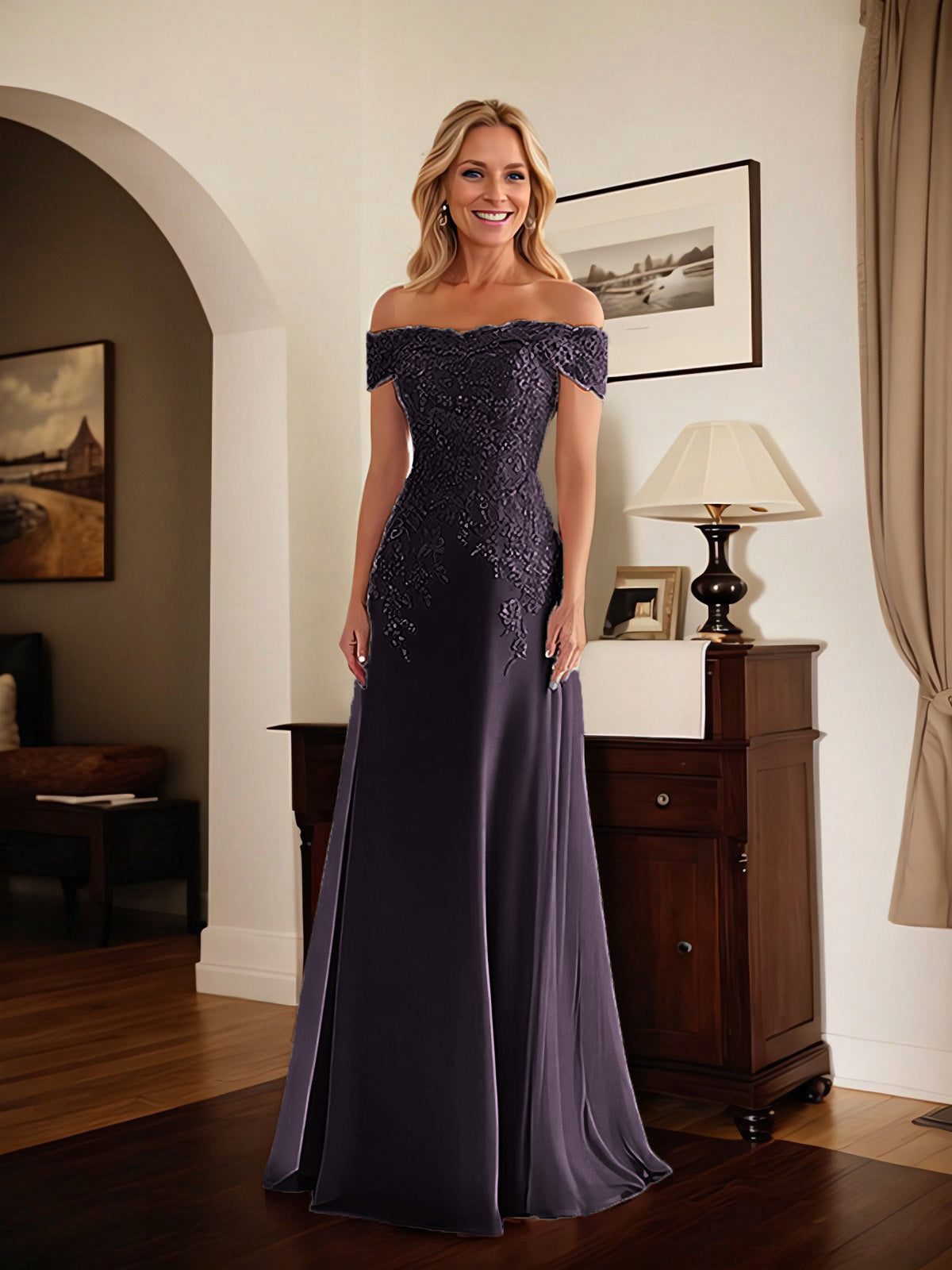 Adriana | Women's Off-Shoulder Lace Mermaid Gown