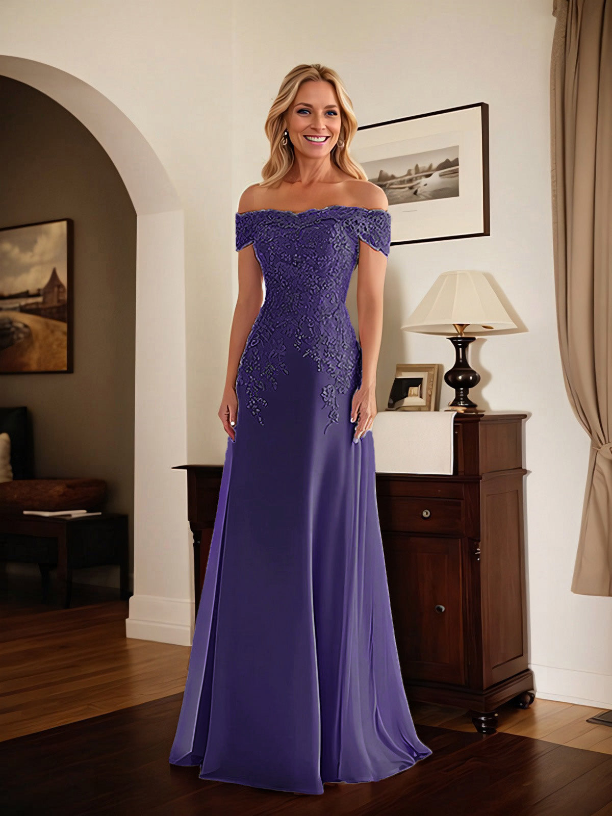 Adriana | Women's Off-Shoulder Lace Mermaid Gown