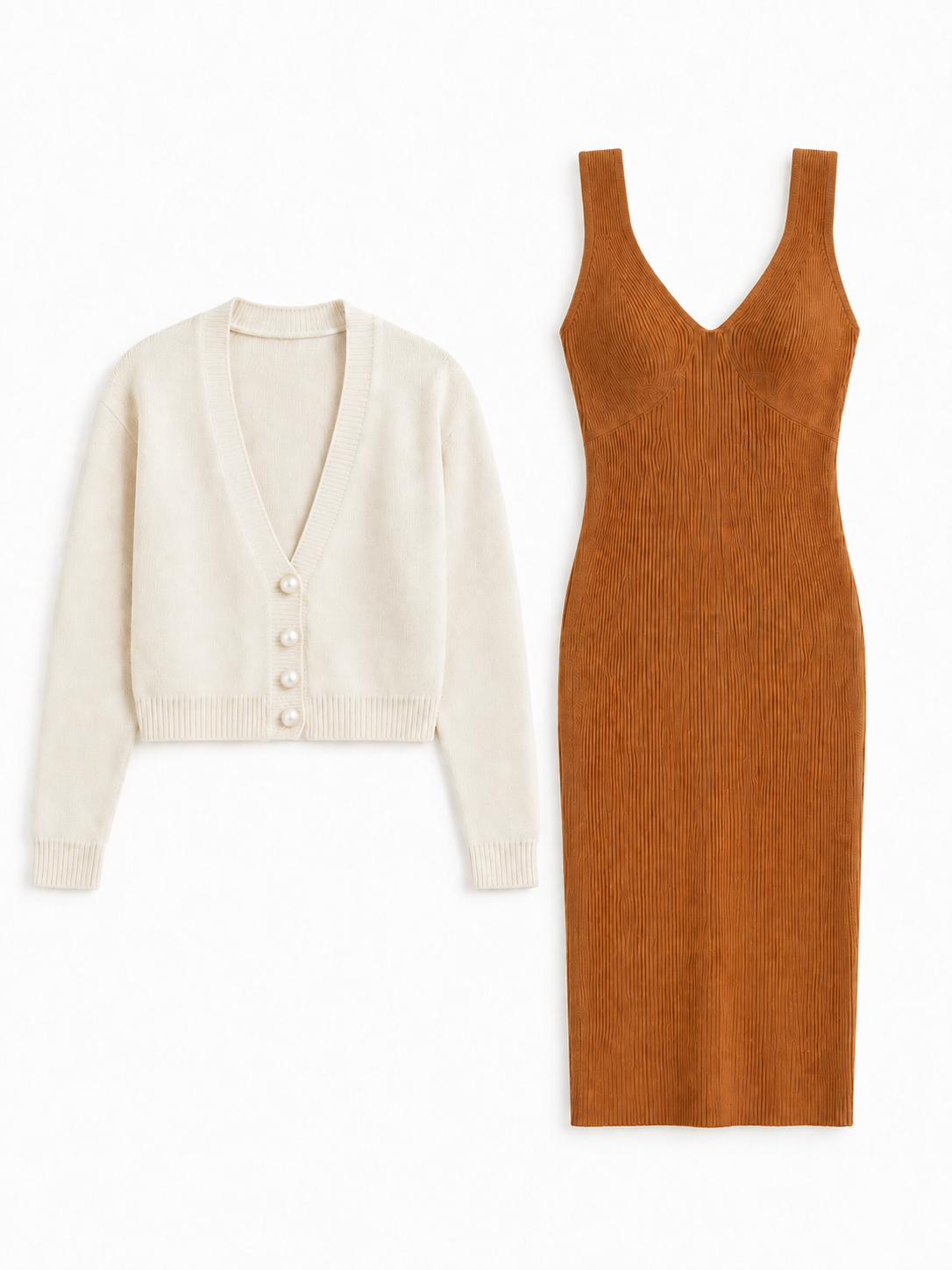 Marielle | Women's Ribbed Knit Midi Dress & Cardigan Set