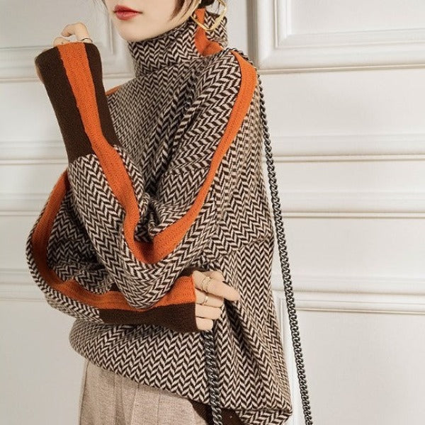 Piper | Women's Herringbone Turtleneck Sweater Dress