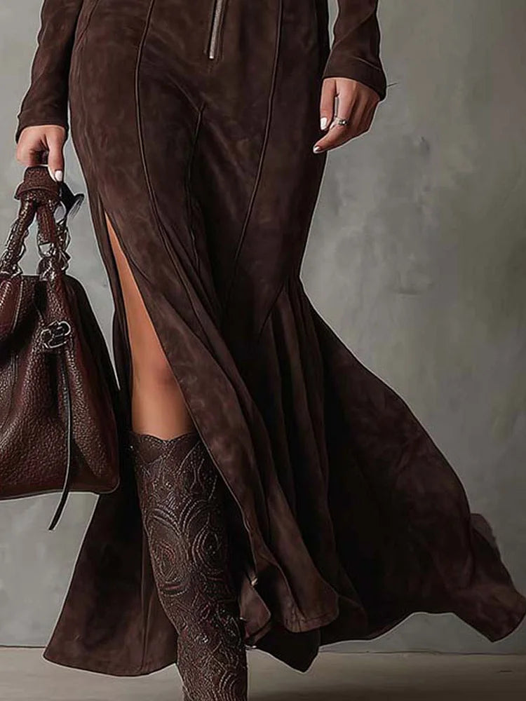 Delphine | Women's Belted Zipper Maxi Dress